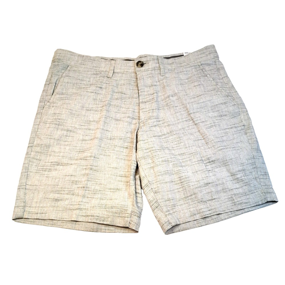 NWT Sonoma‎ Flat Front Men's Shorts Flexwear 9"inseam Beige /Plaid Dressy Casual